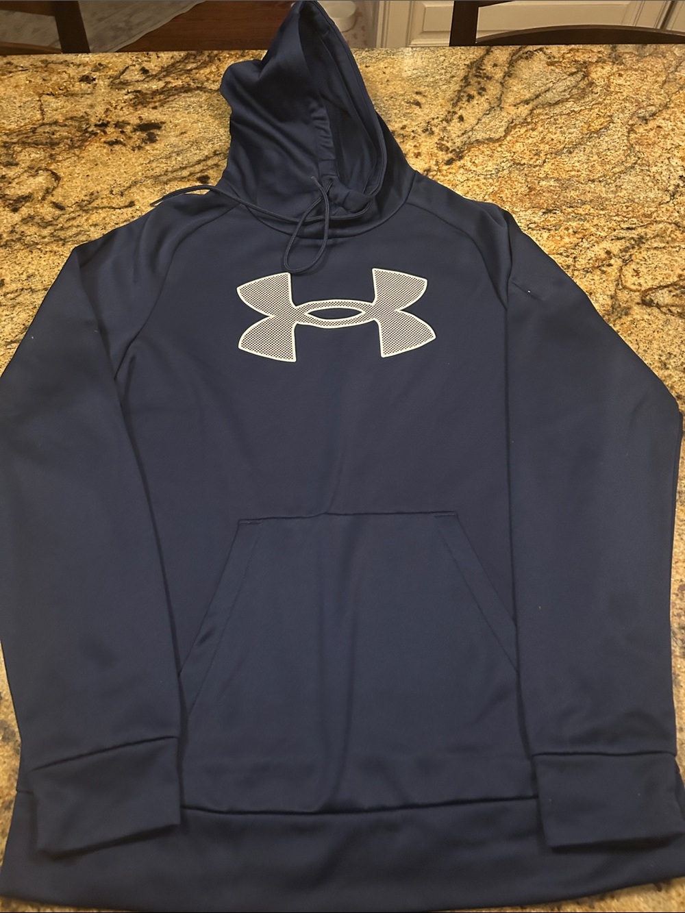 Under Armour Navy Blue Performance Hoodie with White Logo